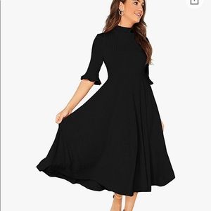 Verdusa Women's Ribbed Knit Bell Sleeve Fit and Flare Midi Dress black nwot XL